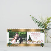 Kerstfotokaart heilig en gouden linten feestdagenkaart (Staand voorkant)