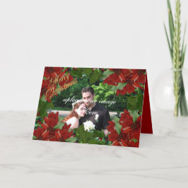 Kerstfotokaart Holly poinsettias Feestdagen Kaart