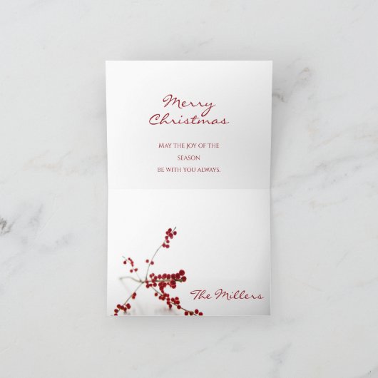 Kerstfotokaart, holrode bes feestdagen kaart (Binnen)