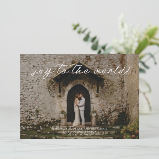 Kerstfotokaart - Joy to the World! Feestdagenkaart (Staand voorkant)