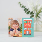 KERSTFOTOKAART | Kerstman dubbeldekker Kerstmis Feestdagenkaart (Staand voorkant)