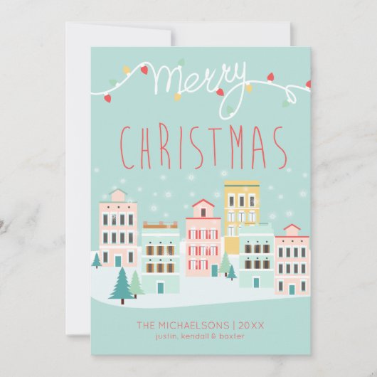 KERSTFOTOKAART | Kerststad Scene Feestdagenkaart (Voorkant)