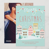 KERSTFOTOKAART | Kerststad Scene Feestdagenkaart (Voorkant / Achterkant)