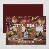 Kerstfotokaart met achtergrond hout feestdagenkaart (Voorkant / Achterkant)