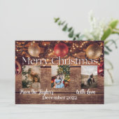 Kerstfotokaart met achtergrond hout feestdagenkaart (Staand voorkant)