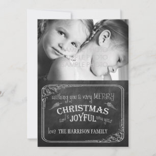 Kerstfotokaart met Chalkboard//Rode strepen Feestdagenkaart