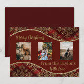 Kerstfotokaart met de Rood Gold Glittery Border Feestdagenkaart (Voorkant / Achterkant)