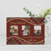 Kerstfotokaart met de Rood Gold Glittery Border Feestdagenkaart (Staand voorkant)
