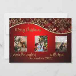 Kerstfotokaart met de Rood Gold Glittery Border Feestdagenkaart