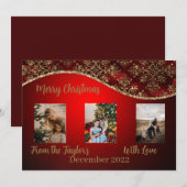 Kerstfotokaart met de Rood Gold Glittery Border Feestdagenkaart (Voorkant / Achterkant)