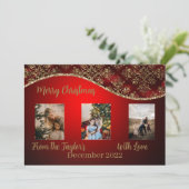 Kerstfotokaart met de Rood Gold Glittery Border Feestdagenkaart (Staand voorkant)