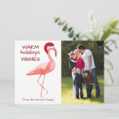 Kerstfotokaart met grappige Flamingo Santa Hat Feestdagenkaart (Staand voorkant)