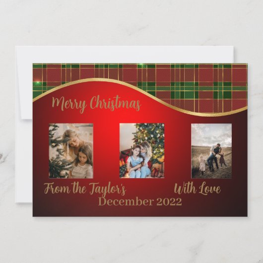 Kerstfotokaart met rode, groene gouden rand feestdagenkaart (Voorkant)