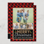 Kerstfotokaart met rood en zwart buffel feestdagenkaart (Voorkant / Achterkant)