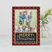 Kerstfotokaart met rood en zwart buffel feestdagenkaart (Staand voorkant)