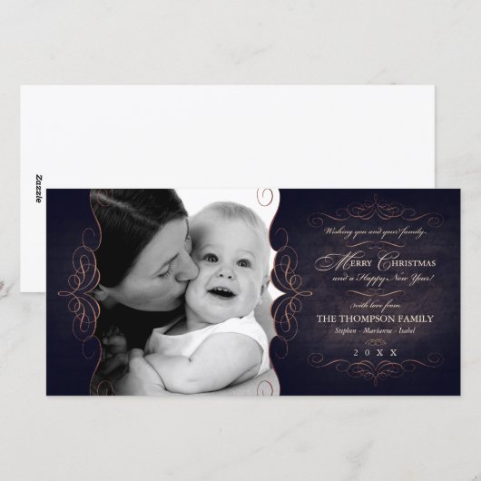  kerstfotokaart met scrollbord feestdagenkaart (Voorkant / Achterkant)