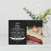 Kerstfotokaart met zwarte & witte Typografie Feestdagenkaart (Staand voorkant)