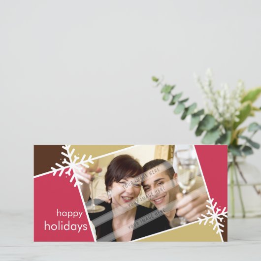 KERSTFOTOKAART :: Modernissta sneeuwvlok L1 Feestdagenkaart (Staand voorkant)