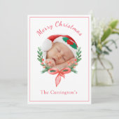 Kerstfotokaart Pine Wreath Holiday Kaart (Staand voorkant)