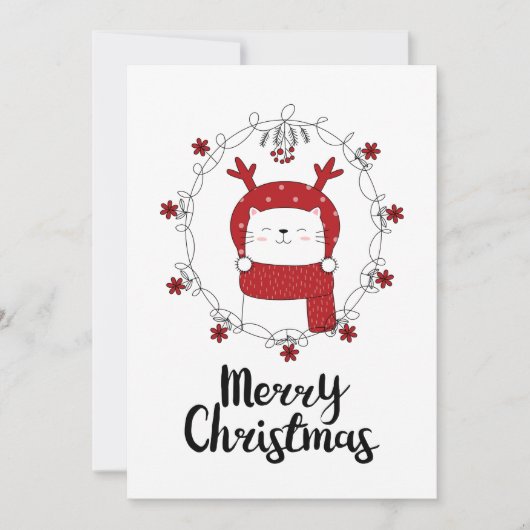 KERSTFOTOKAART | Prettig kerstfeest Rendier Kat Feestdagenkaart (Voorkant)