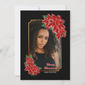 Kerstfotokaart Red Poinsettia Black Border Feestdagenkaart (Voorkant)