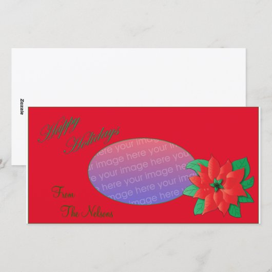 Kerstfotokaart Red Poinsettia Feestdagenkaart (Voorkant / Achterkant)