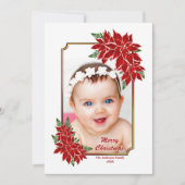 Kerstfotokaart Red Poinsettia White Border Feestdagenkaart (Voorkant)