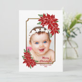 Kerstfotokaart Red Poinsettia White Border Feestdagenkaart (Staand voorkant)