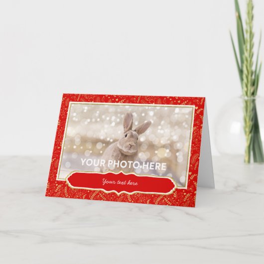 Kerstfotokaart - Rood Gold Border Feestdagen Kaart (Voorkant)