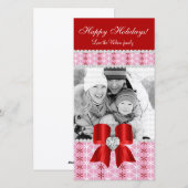 Kerstfotokaart Rood roze sneeuwblok 3 Feestdagenkaart (Voorkant / Achterkant)