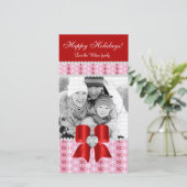 Kerstfotokaart Rood roze sneeuwblok 3 Feestdagenkaart (Staand voorkant)