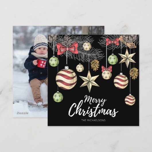 KERSTFOTOKAART | Vintage Ornamenten Feestdagenkaart (Voorkant / Achterkant)