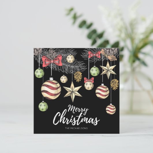 KERSTFOTOKAART | Vintage Ornamenten Feestdagenkaart (Staand voorkant)