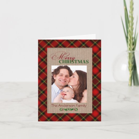 Kerstfotokaart voor Burlap en Red Pset Feestdagen Kaart (Voorkant)