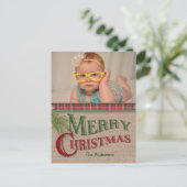 Kerstfotokaart voor Burlap en Red Pset Feestdagenkaart (Staand voorkant)