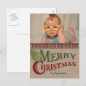 Kerstfotokaart voor Burlap en Red Pset Feestdagenkaart (Voorkant / Achterkant)