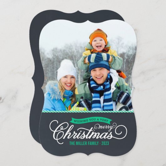 Kerstfotokaart voor chalkboard Script Feestdagenkaart (Voorkant / Achterkant)