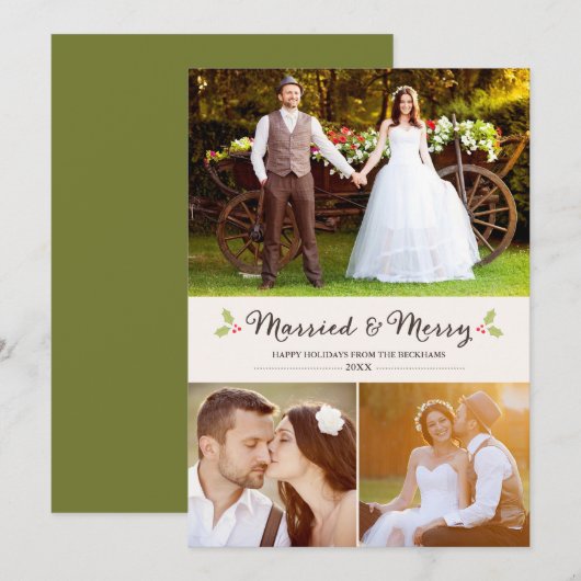 Kerstfotokaart voor echtgenote en Merry Holly Feestdagenkaart (Voorkant / Achterkant)