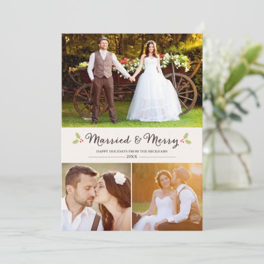 Kerstfotokaart voor echtgenote en Merry Holly Feestdagenkaart (Staand voorkant)