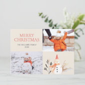  kerstfotokaart voor feestdag Snowman Feestdagenkaart (Staand voorkant)