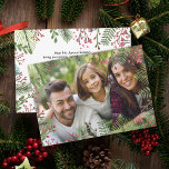 kerstfotokaart voor feestdagen feestdagenkaart<br><div class="desc">De feestelijke foto-kaarteigenschappen schilderen de bessen, de bladeren en de takken van de waterverf, rond uw favoriete foto. De rug van de kaart u kunt de tekst voor een handgeschreven bericht aanpassen of schrappen. Meer ontwerpopties zijn beschikbaar op https://www.zazzle.com/jmr_designs. Als je hulp nodig hebt, kun je contact met me opnemen....</div>