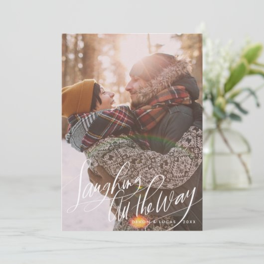 Kerstfotokaart voor het hele handschrift lachen kaart (Staand voorkant)