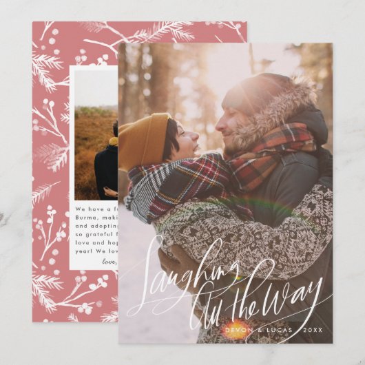 Kerstfotokaart voor het hele handschrift lachen kaart (Voorkant / Achterkant)