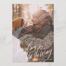 Kerstfotokaart voor het hele handschrift lachen