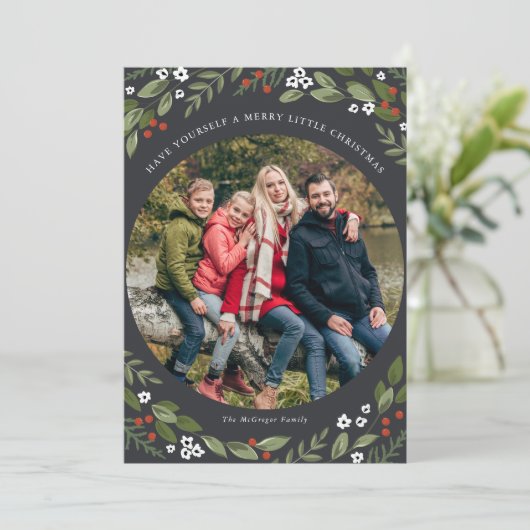 Kerstfotokaart voor Holly en Berries Kaart (Staand voorkant)