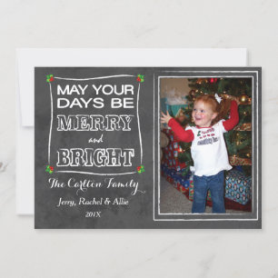 Kerstfotokaart voor Merry & Bright Chalkboard Feestdagenkaart