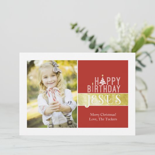 Kerstfotokaart voor religieuze doeleinden - Jezus  Feestdagenkaart (Staand voorkant)