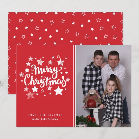 Kerstfotokaart voor rood en wit kaart (Voorkant / Achterkant)