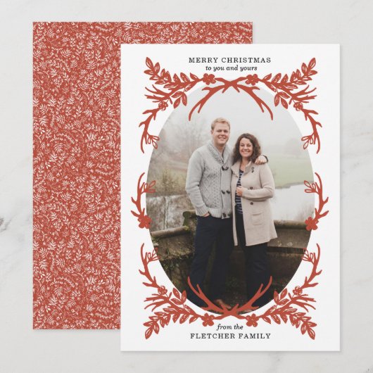 Kerstfotokaart voor Rustige Antlers Feestdagenkaart (Voorkant / Achterkant)