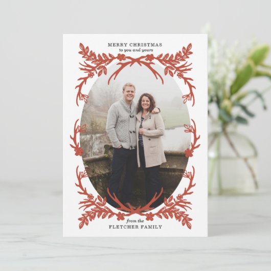 Kerstfotokaart voor Rustige Antlers Feestdagenkaart (Staand voorkant)